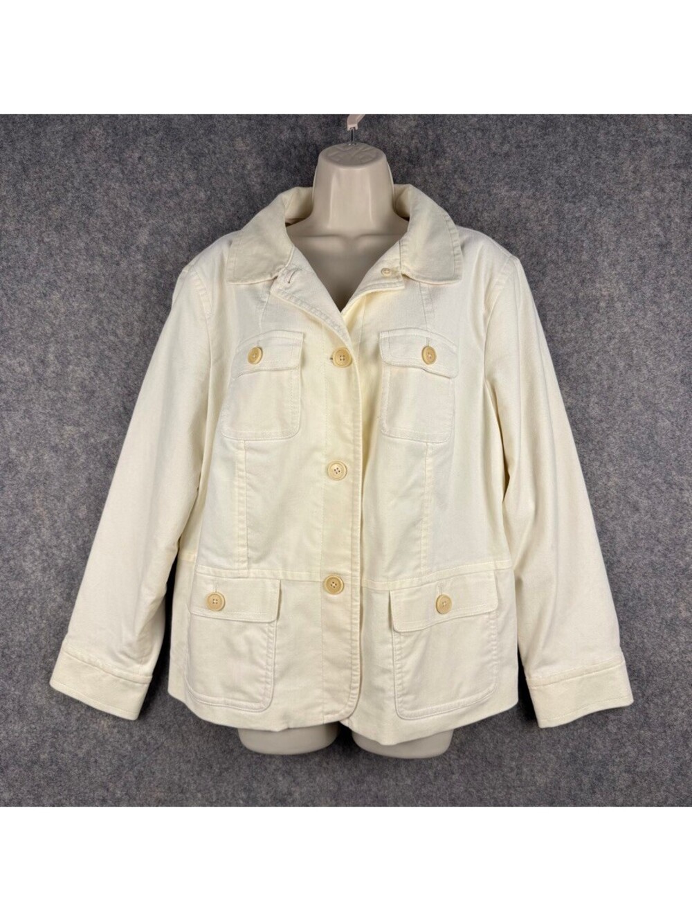 Talbots Cotton Twill/Canvas Utility Jacket Cream Size 18W Chore Field Coat 489